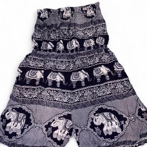 Navy blue and white Boho Elephant Print slip on romper